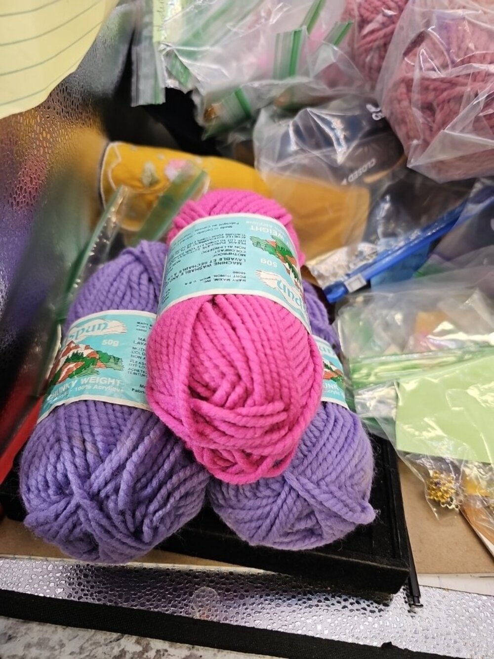 Yarn Lot Of 3(2-lavender & 1 Fushia) Cloudspun Mary MaximChunky 100% Orlon..